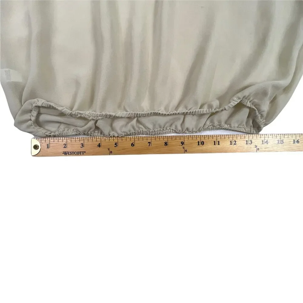 Charming Charlie Beige Semi Sheer Chiffon Crochet Lace Trimmed Blouse Top Small - Picture 10 of 12